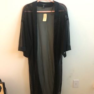 Black long mesh kimono